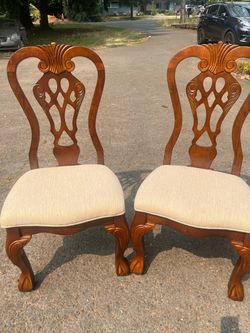 Pair of Queen Anne Carved Wood Dining Chairs