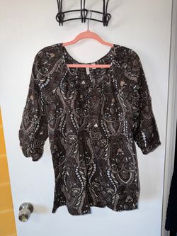 Brown Paisley Print Women's Blouse