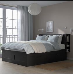 IKEA BRIMNES Queen Storage Bed Frame with Headboard black