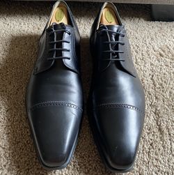 Black Magnanni Lace Up Oxford Cap Toe Leather Dress Shoes
