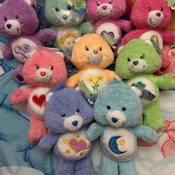 8” Set of 9 Fluffy Lil New Style Care Bears Share Take Care Secret Love A Lot Friend Good Luck Daydream Bedtime w/ RARE Wish Bear