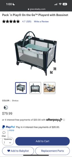 Graco Pack and Play On the Go Playard | Includes Full-Size Infant Bassinet, Push Button Compact Fold, Stratus , 39.5x28.25x29 Inch - BRAND NEW