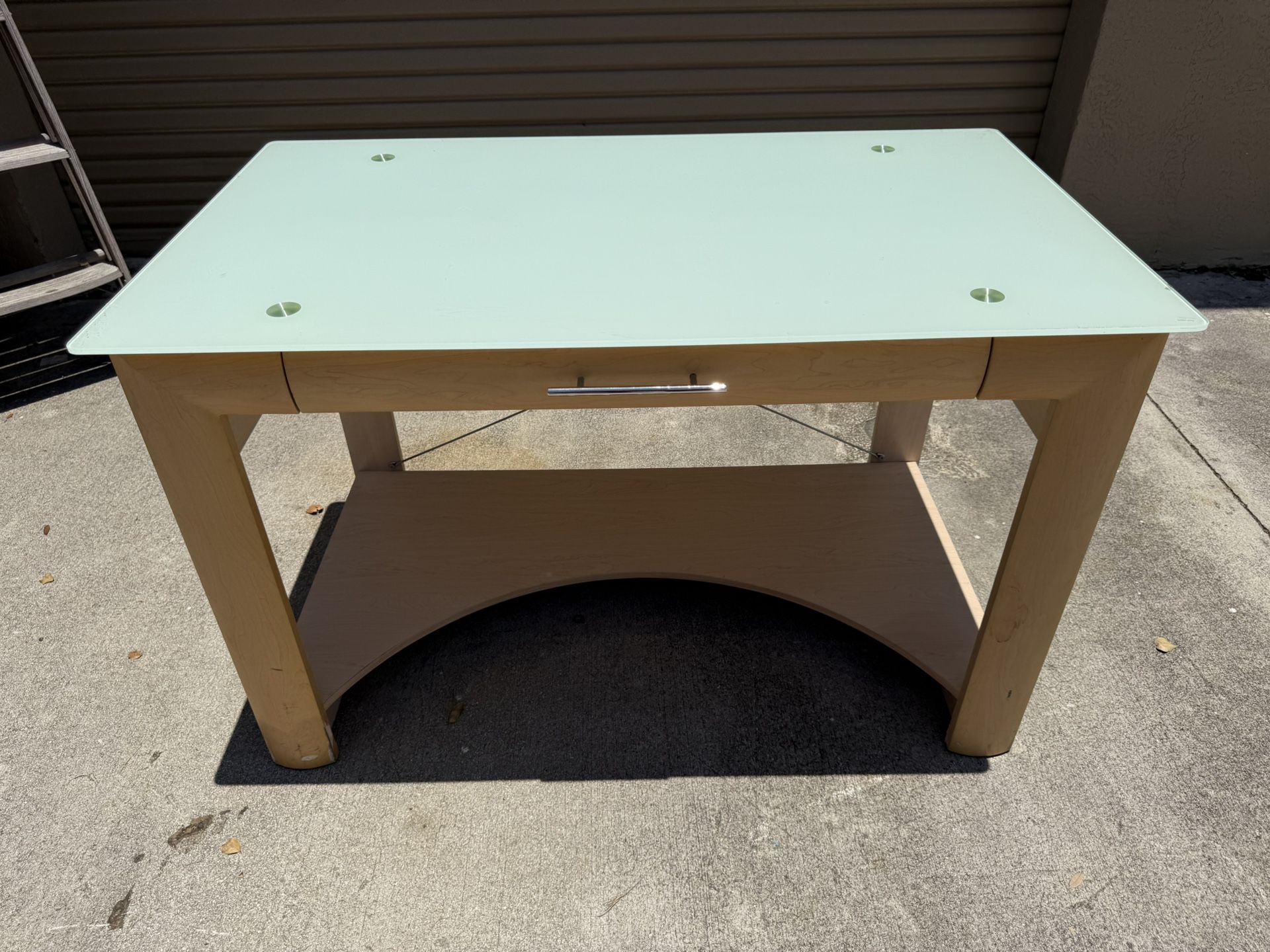 Glass Top, One Drawer, Desk, Light Green Glass Color