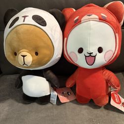 Milk & Mocha Panda Plush Set – 16” (Red Panda & Panda)