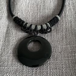 Black Obsidian Pendant With Necklace 