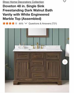 Shop Home Decorators Collection Doveton 48 in. Single Sink Freestanding Dark Walnut Bath Vanity with White Engineered Marble Top (Assembled)
