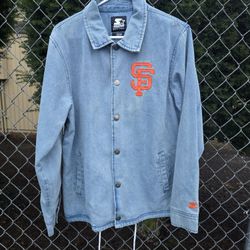 Starter San Francisco SF Giants MLB Blue Denim Jacket Baseball Men's Size Med