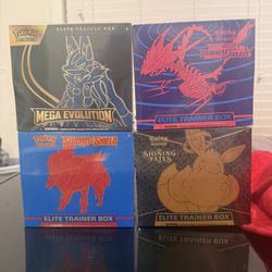 4 ETB’s (FS/FT) WTT FOR a PKC Or Non PKC 151 ETB. I got A Shining Fates + Darkness Ablaze + SWSH Base Set (Zamamenta) + Mega Evolution ETBs [NO LIMIT]