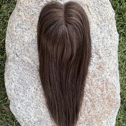 Real Human Hair Topper for Women with Thinning Hair, Hand Tied Lace Base, Middle Part No Bangs, Clip In Hairpiece, 12 Inch, Dark Brown NEW In Open Box
