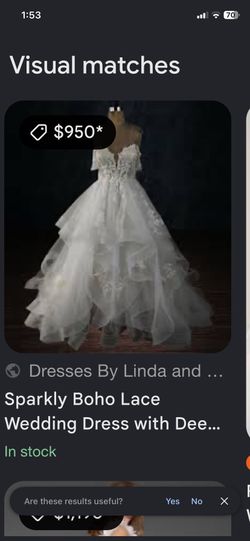 LOW PRICE MOVING- $950 + TAX RETAIL Sparkly Boho Lace Wedding Dress with Deep Neckline and Horsehair Ruffles