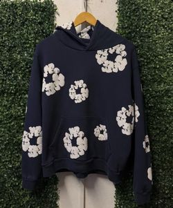 Navy blue and white denim tear