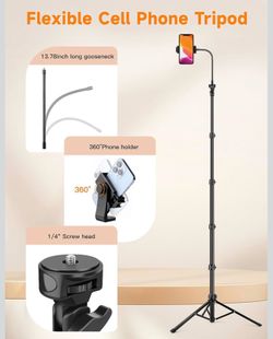 New Phone Tripod, 86" Tall Tripod with Flexible Gooseneck & Remote