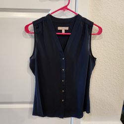 Banana Republic size 6P black sheer sleeveless blouse with a V-neck and button-down front, great condition