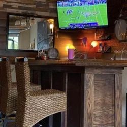 Bar with finished bartop, barstools and all accessories.