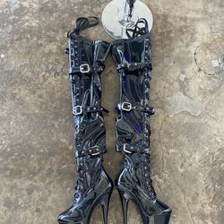 Black PVC Thigh High Boots worn once- Size 6 
