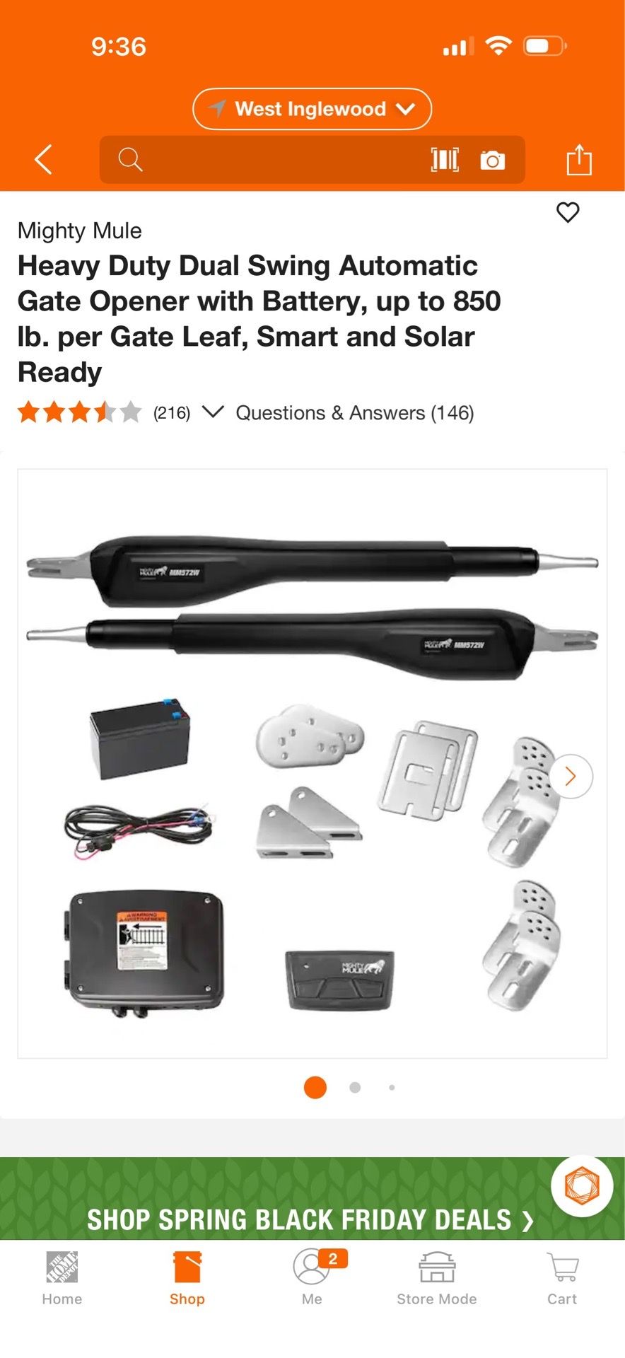 Mighty Mule Heavy Duty Dual Swing Automatic Gate Opener with Battery, up to 850 Ib. per Gate Leaf, Smart and Solar Ready