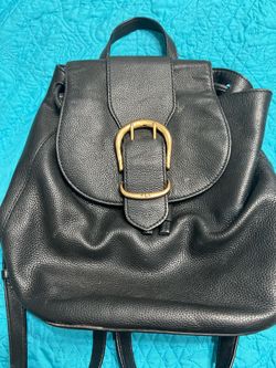Ralph Lauren, leather black backpack with buckle front and cinch top inside are a zippered pouch pockets