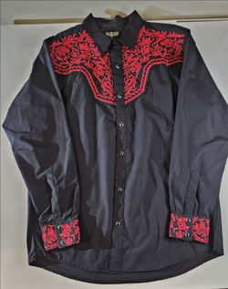Black Western Shirt with Red Embroidery