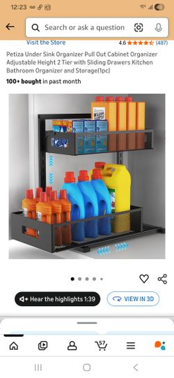 Petiza Under Sink Organizer Pull Out Cabinet Organizer Adjustable Height 2 Tier with Sliding Drawers Kitchen Bathroom Organizer and Storage(1pc)