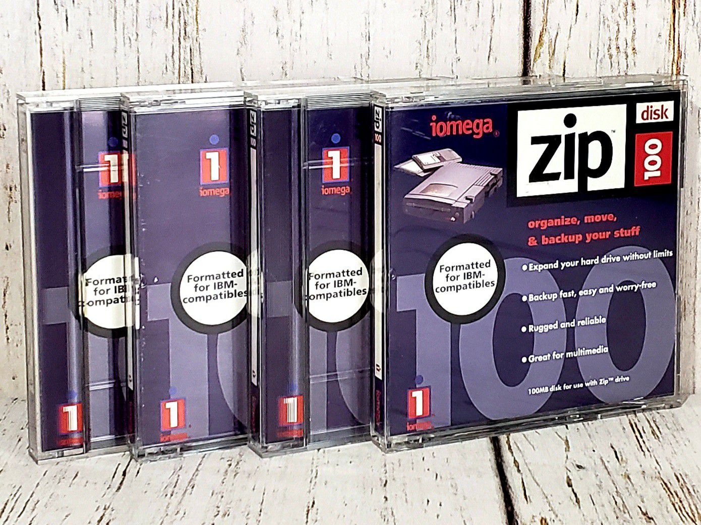 Lot of 4 iOmega Zip Disk 100 UNUSED 100MB Storage Capacity NEW Open Box Vtg 1994