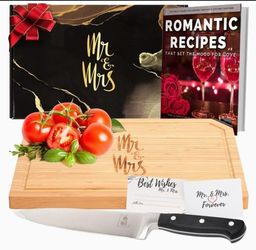 DELUXY Mr. & Mrs Cutting Board + Chef Knife Set
