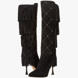 Vince Camuto Women's Panaryaz Fringe Embellished Knee High Boot Fashion