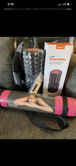 Yoga mat plus foam roller bundle.