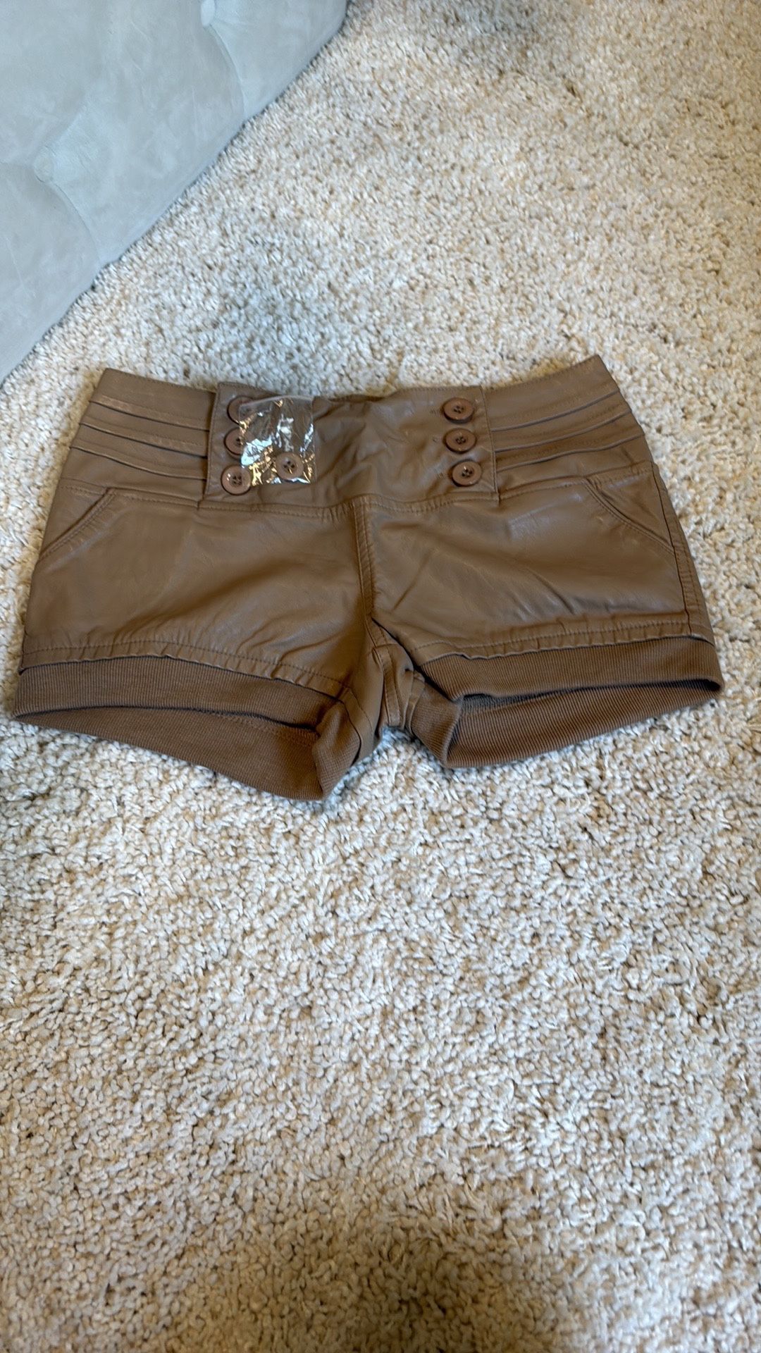 Stylish Tan nude Women's Shorts faux leather medium new