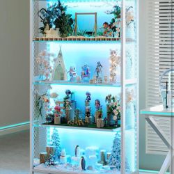 4-Tier White Carbon Fiber Display Cabinet – Glass Shelves & Curio Storage