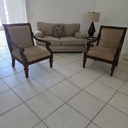 Sofa With 2 Wooden Chairs