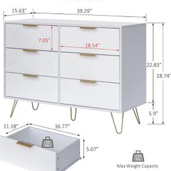 White dresser with gold detailing & design ( 6 drawers)