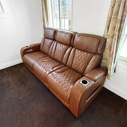  MAKE OFFER - Ashley Boyington Leather Power Recliner & Sofa w/ Massage & Heat & LED Accents