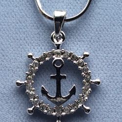 Crystal Anchor & Wheel Necklace On Snake Chain *Ship Nationwide Or Pickup Boca Raton