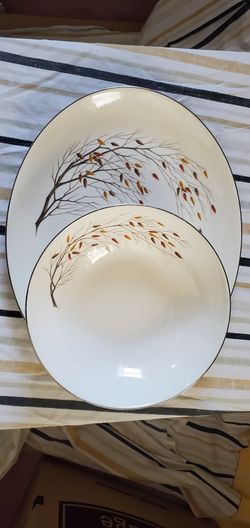 Vintage Autumn Serving Platter And Bowl