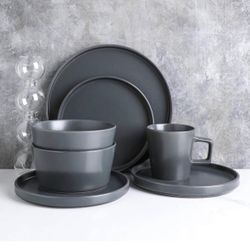 Stone Lain Coupe Stoneware Dinnerware Set, Service for 4, Gray Matte