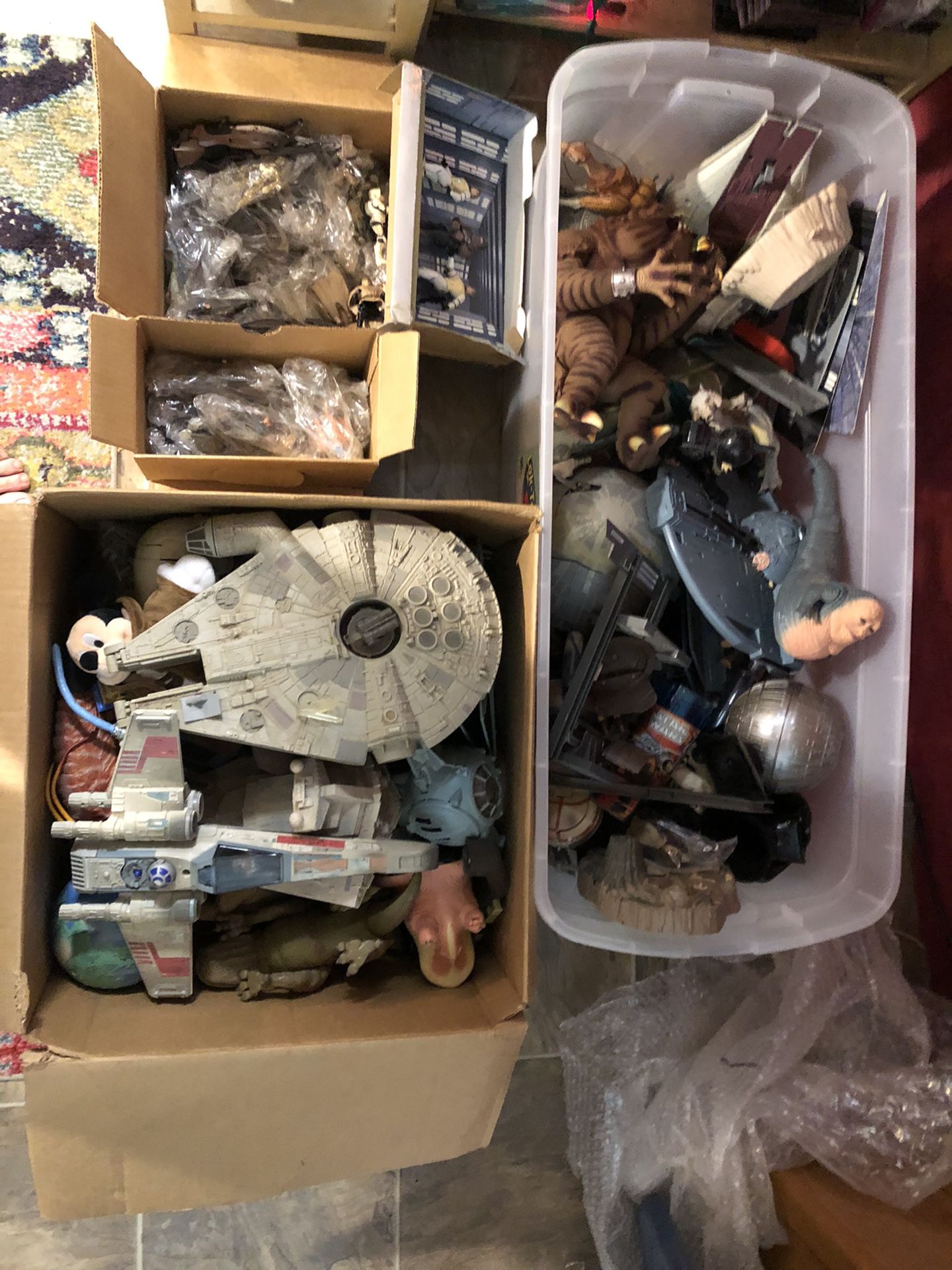 Star Wars collection 94 -99 action figures , ships and opened and unopened . Postcards 12” & 6” figures cardboard cut outs etc LEASE SEE PICS