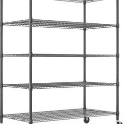 Homdox Heavy Duty Storage Shelves, 5 Tier Wire Shelving Unit with Wheels, Commercial Adjustable Metal Shelves for Storage, Garage Rack Pantry Shelves 
