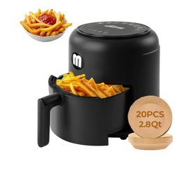MIRASTON 2.8QT Digital Air Fryer, Space-Saving Mini Personal Air Fryers, Nonstick Basket for Dishwasher-Safe, Fast Cooking for Breakfast with 20Pcs Ai