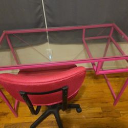 Pink Glass Desk and Chair Set