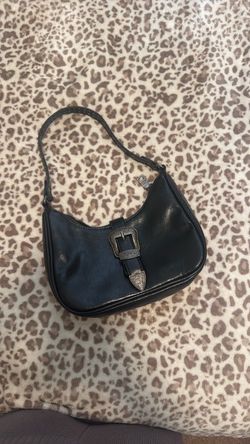 Black Leather Shoulder Bag with Western Buckle