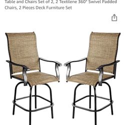 Outdoor Patio Swivel Bar Stools Set - Aoxun Bar Height Table and Chairs Set of 2, 2 Textilene 360° Swivel Padded Chairs, 2 Pieces Deck Furniture Set