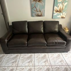 Dark Brown Faux Leather Sofa Set, 2-Piece Couch (3-Seater + Loveseat), Modern & Comfortable