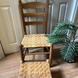 Cane Bottom Chair And Matching Stool