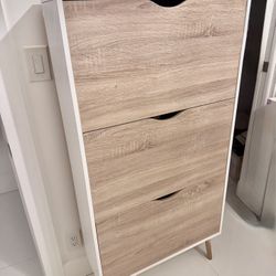 Modern 3-Drawer Shoe Cabinet – White & Oak Finish | Slim Storage Organizer 