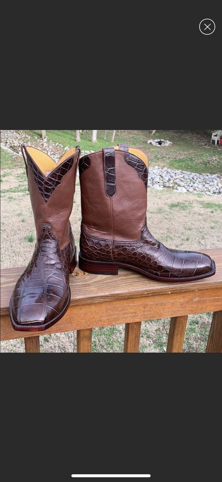 Handmade alligator belly boots. 10 1/2, brown