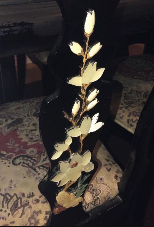 Black Mother Of Pearl Dining Table and Chairs