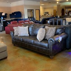 Brown Leather Sofa (Queen Size Sleeper)