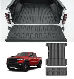AOMSAZTO Ram 1500 5.7FT Truck Bed Mat & Tailgate Mat - Custom Fit All Weather Cargo Bed Liner for Dodge