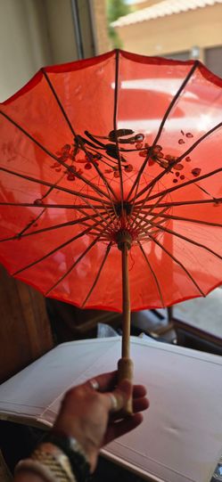 Red Decorative Paper Parasol with Floral Design