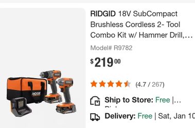 Ridgid Full Set Imapct/Drill Kit With 2x Batteries/charger
